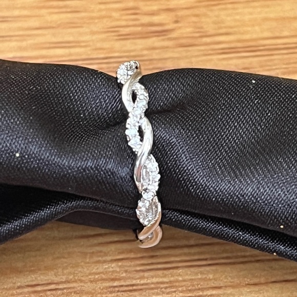 Minimalist Silver Braided Micro Pave Set CZ Band - Picture 1 of 5